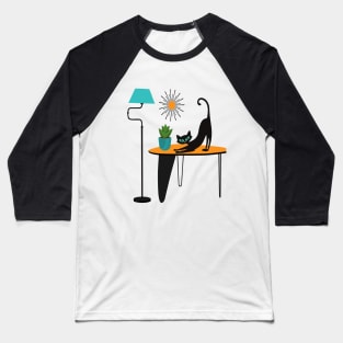 Retro Kitty Pouncing on a Mid Century Table Baseball T-Shirt